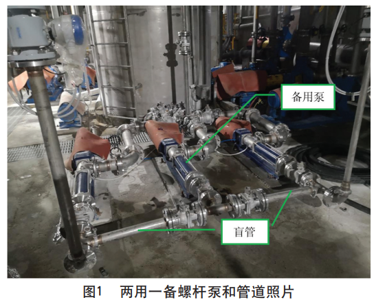 图1 两用一备螺杆泵和管道照片