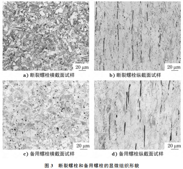 图3 断裂螺栓和备用螺栓的显微组织形貌