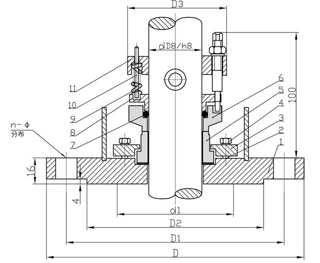 OTH-7802单端面釜用机械密封尺寸图 OTH-7802单端面釜用机械密封尺寸图